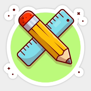 Pencil And Ruler Cartoon Vector Icon Illustration Sticker